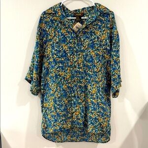 NWT men’s Pure Vintage 100% silk artsy retro unique button up collared shirt